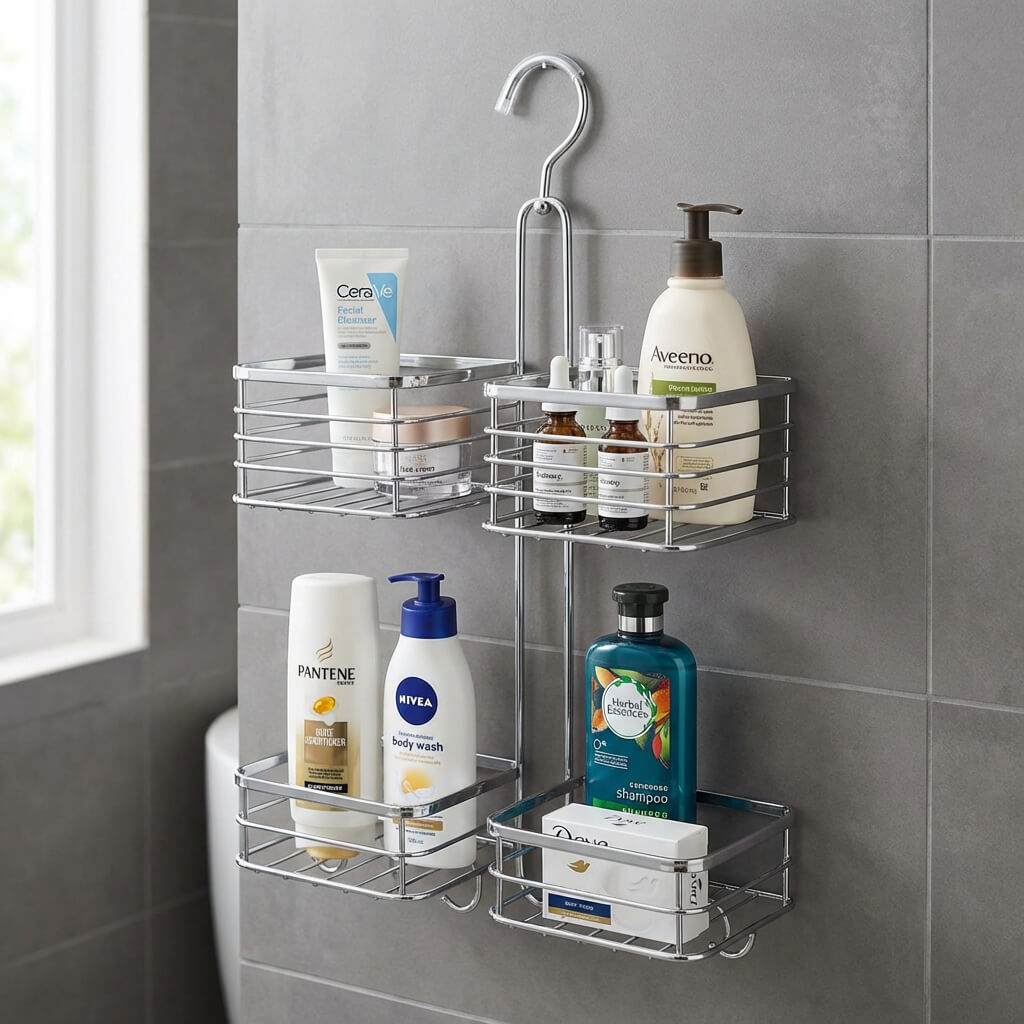 Miomare 2 Tier With 4 compartments Stainless Steel Hanging Bathroom Rack